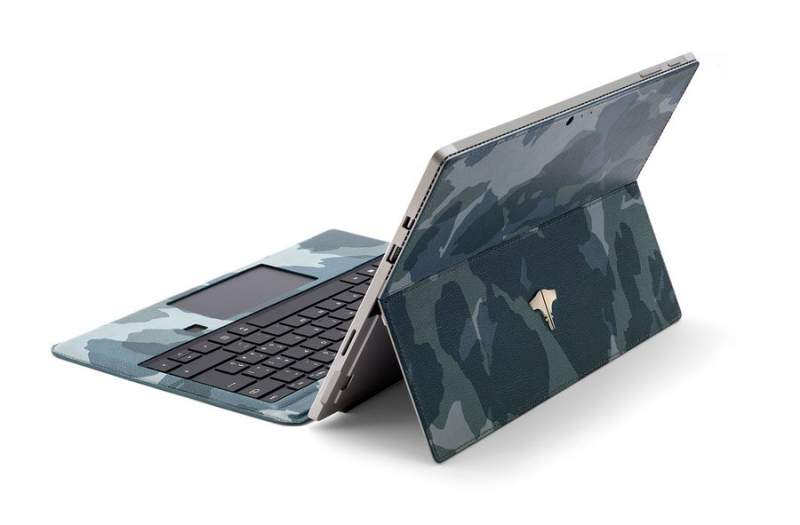 PC Tablet & Real Leather Camouflage Blue Navy